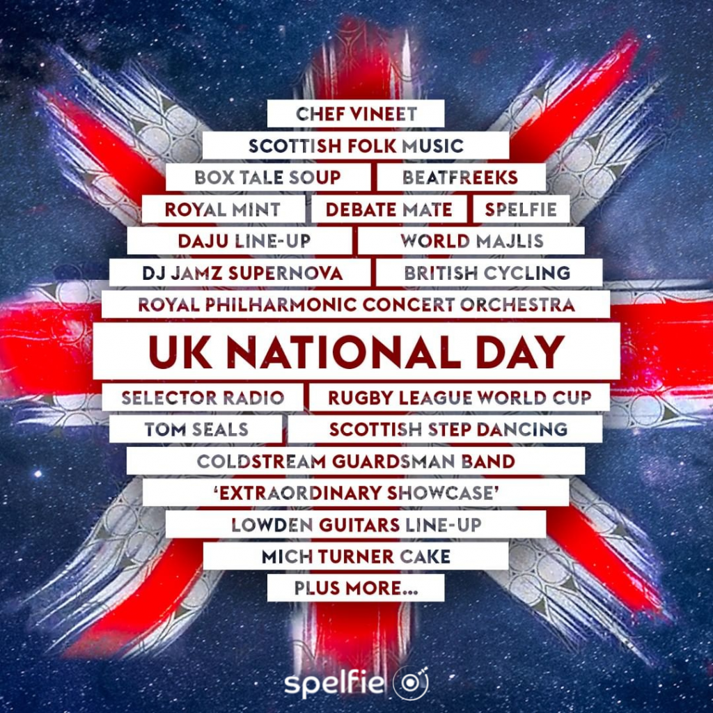 UK National Day line up, including spelfie.